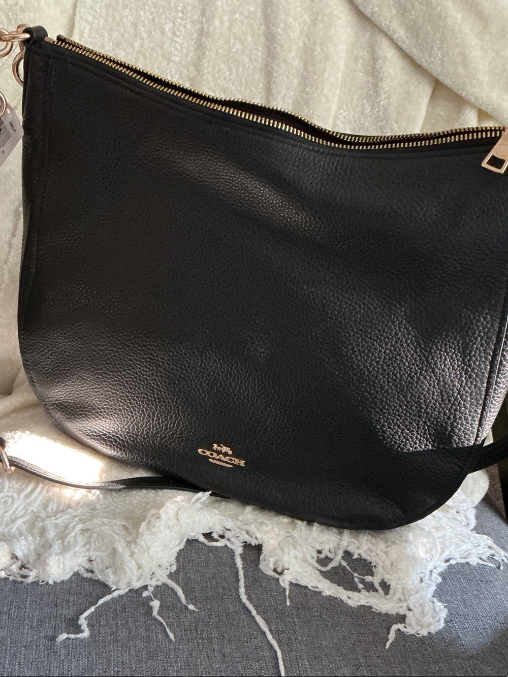 COACH Black Pebbled Leather Shoulder Bag with Gold Hardware